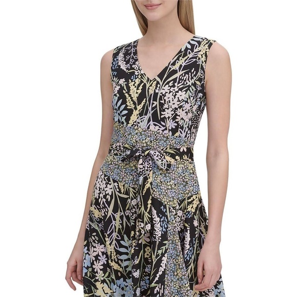 Calvin Klein Women’s Floral Belted A Line Layered Maci Dress Size 8 - Picture 3 of 17